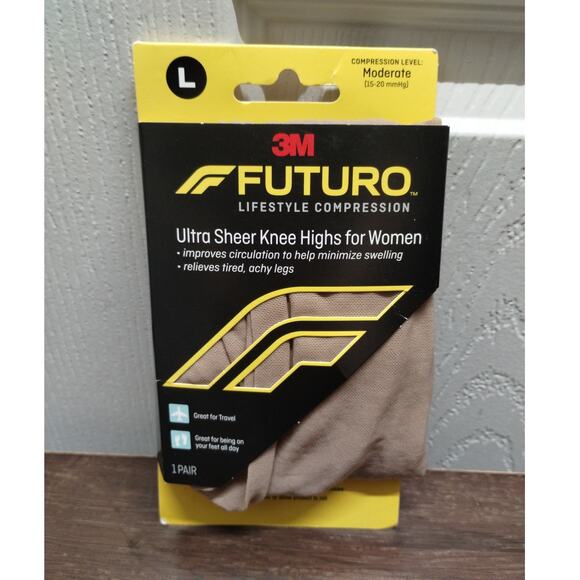 NEW Futuro Women's Size Large Ultra Sheer Beige Moderate Compression Knee Highs - Picture 1 of 2